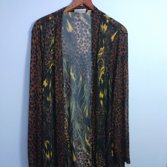 Susan Graver Open Cardigan Topper Kimono Plus Size 2X Sheer Leopard Print Brown - Picture 1 of 9
